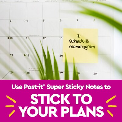 Post-it Recycled Super Sticky Notes, 3" x 3", Canary Collection, 70 Sheets/Pad, 12 Pads/Pack (654R-12SSCY)