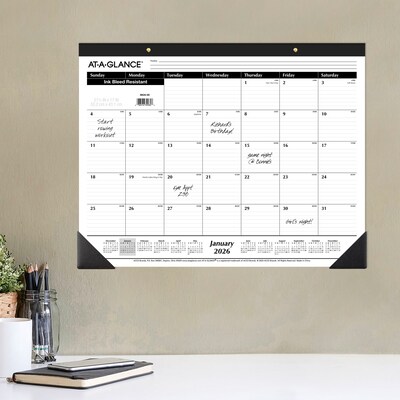 2026 AT-A-GLANCE 21.75" x 17" Monthly Desk Pad Calendar, White/Black (SK24-00-26)