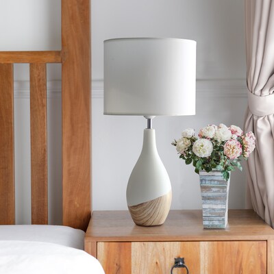 Simple Designs Strikers Basic Table Lamp, Light Wood (LT1118-LWD)