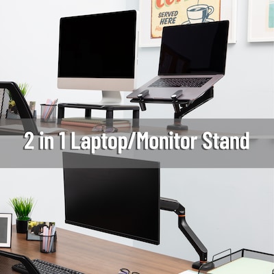 Mind Reader Adjustable Gas Spring Laptop Desk Mount, Fits 11.6 - 17.3 Laptops or Monitors, Black, (GARLAP-BLK)