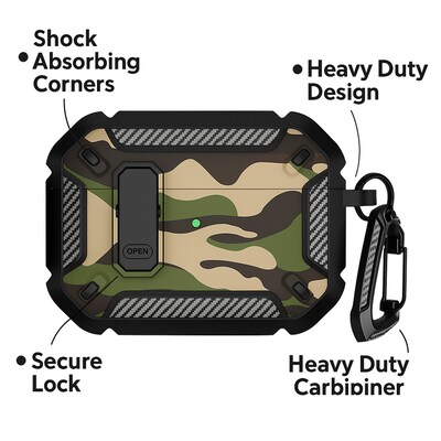 SaharaCase Raider Series Heavy Duty Secure Lock Case for Airpods Pro 3, Shock Absorbing Corners, Camo Green (HP00223)
