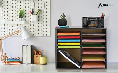 AdirOffice 500 Series 12-Compartment Literature Organizer, 20" x 11.8", Black (500-12-BLK)