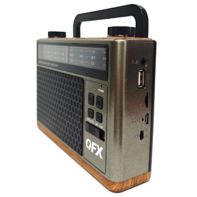 QFX Wireless Retro-Style Portable Bluetooth AM/FM/Shortwave Radio with Flashlight & Party Light, Brown (RETRO-1937)