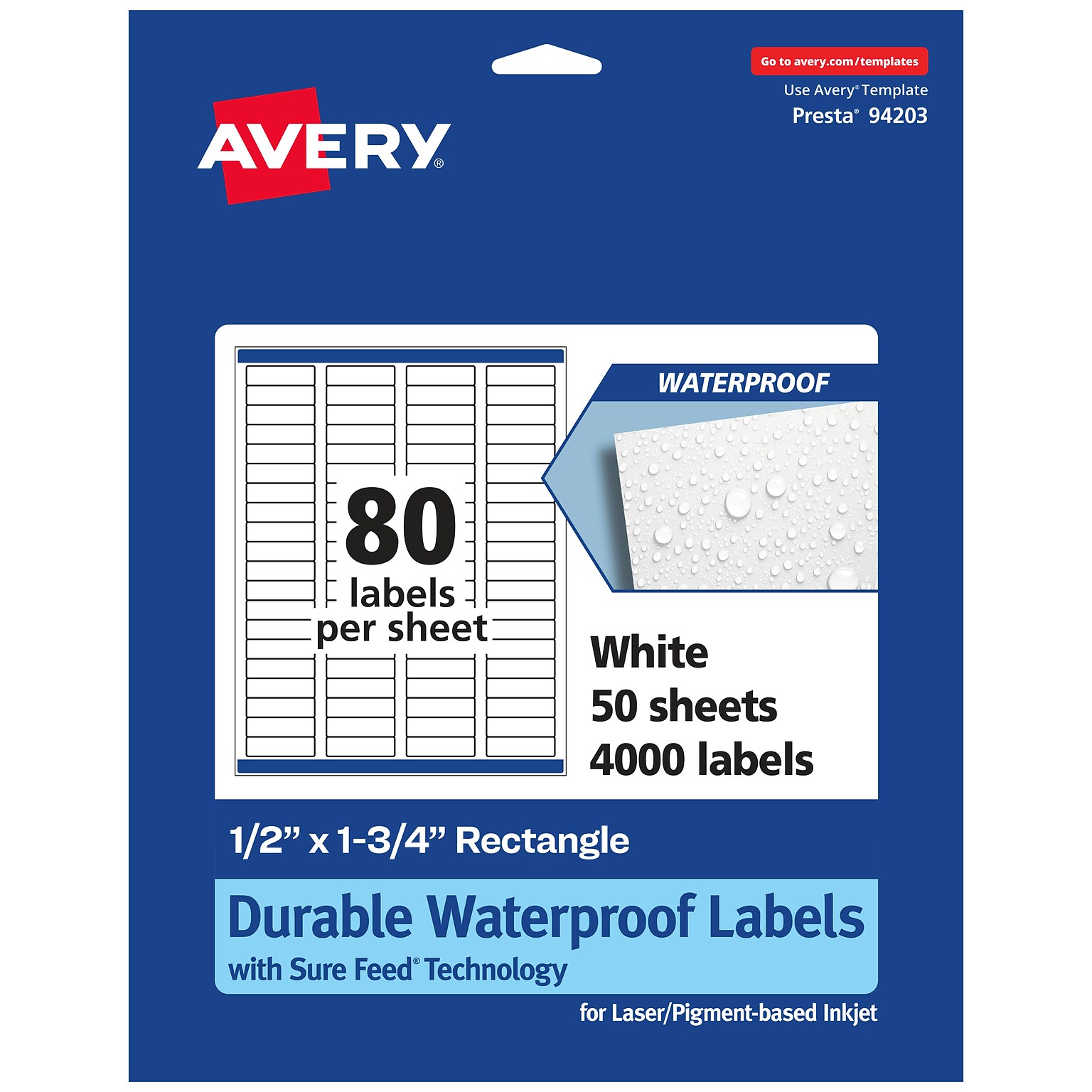 Avery Laser/Inkjet Rectangle Multipurpose Labels, 0.5 x 1.75, White, 4000 Labels/Box (94203)