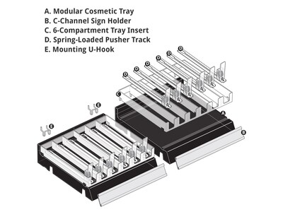 Azar 2.63" x 12" Pegboard 6-Compartment Cosmetic Tray, Black, 2/Pack (225830-6COMP-BLK-2PK)