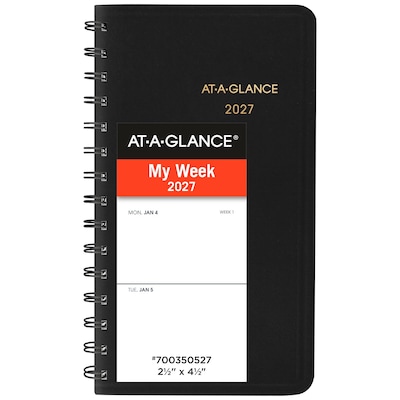 2027 AT-A-GLANCE 2.5 x 4.5 Weekly Planner, Faux Leather Cover, Black (70-035-05-27)