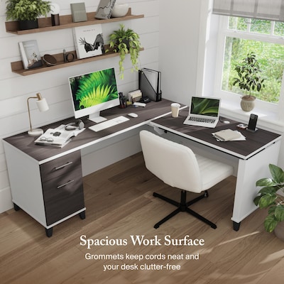 Bush Furniture Somerset 72"W 3 Position Sit to Stand L Shaped Desk, Storm Gray/White (SET014SGWH)