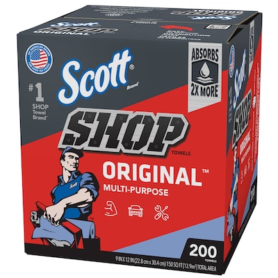 Scott Shop Towels Wipers, Blue, 200 Wipers/Box, 8 Boxes/Carton (75190)