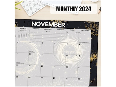 2024 Willow Creek Celestial 17" x 12" Monthly Desk Pad Calendar, Black/Gold (39007)