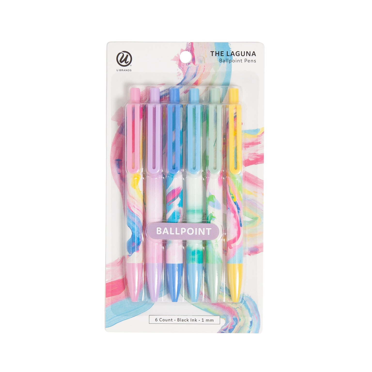 U Brands Laguna Retractable Pens, Bold Point, 1.0mm, Black Ink, 6/Pack (7316U06-48)