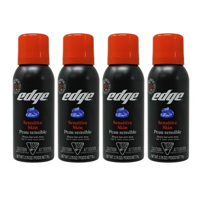 Edge Sensitive Skin Shave Gel, 2.75 oz Travel Size Bottle, 4 Bottles/Bag, 12 Bags/Carton