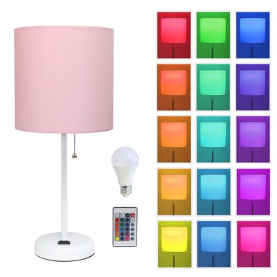 Simple Designs 19.5 LED Table Lamp, White/Light Pink Shade (LT2024-POW-CCLB)