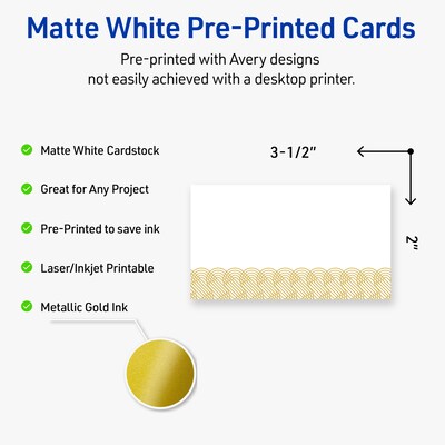 Avery Gold Lace Business Cards, 2 x 3.5, Matte White, 80/Pack (19479399626)
