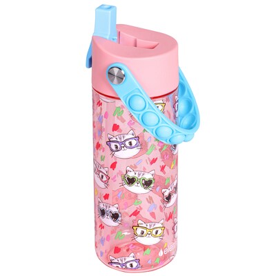 Elemental Splash Pop Plastic Water Bottle, 18 oz., Stylish Cat (EMLETR18SC20P)