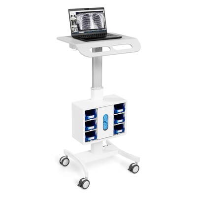 Luxor Vitalize Mobile 4-Wheel Healthcare Laptop Cart with Storage and Glove Dispenser Compartment, White (MCWS001)