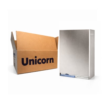 Unicorn Pads and Tampons Sanitary Dispenser, Surface Mounted, 12 x 4, Silver Steel (TOP-08623)