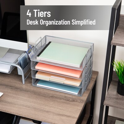 Mind Reader Metal Side Loading Stackable Letter Tray, Silver (DSTACK4-SIL)