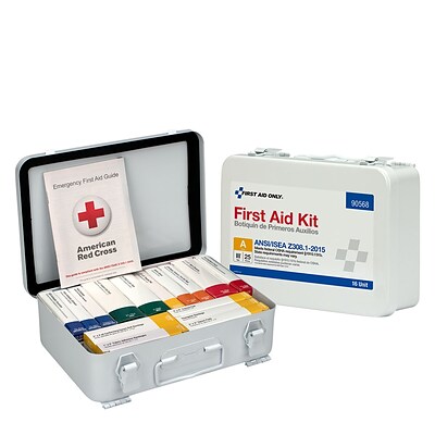 First Aid Only Weatherproof Steel First Aid Kit, ANSI A/ANSI 2015, 25 People, 84 Pieces, White (90568)