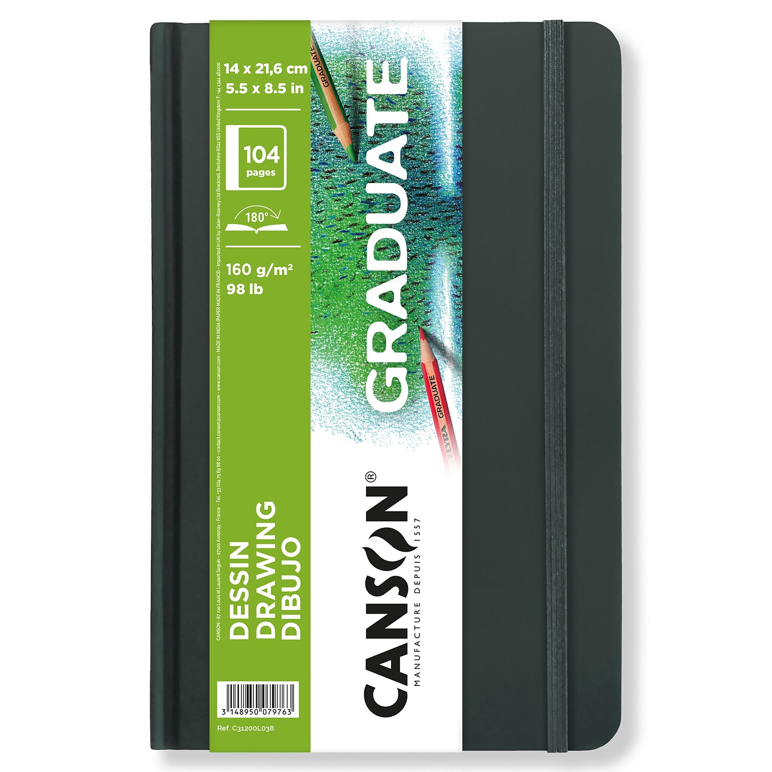 Canson Graduate 5.5 x 8.5 Hard Bound Drawing Art Book, 52 Sheets/Book, 5/Bundle (MCX31200L038-5)
