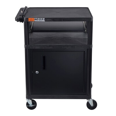 Luxor ENDURA 3-Shelf Media Utility Cart with Cabinet, Keyboard Tray, and Electric Power, Black (LP34CLE-B)
