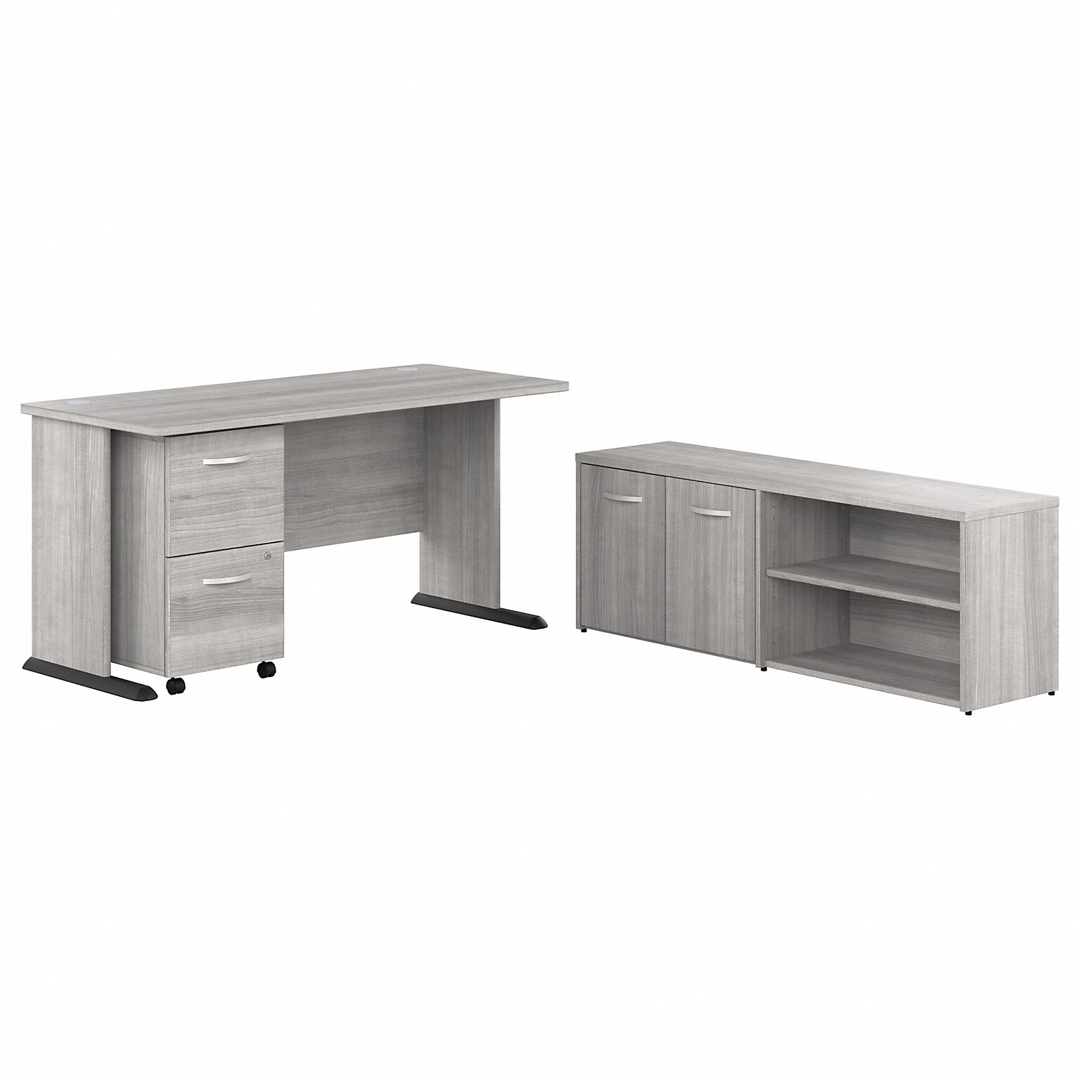 Bush Business Furniture Studio A 60W Computer Desk with Mobile File Cabinet and Low Storage Cabinet, Platinum Gray (STA006PGSU)