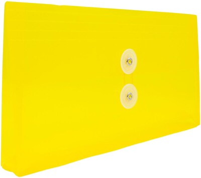JAM Paper Premium Plastic Filing Envelope with Button & String Closure, 5 1/4 x 10, Yellow, 3/Pack (921B1YEX3)