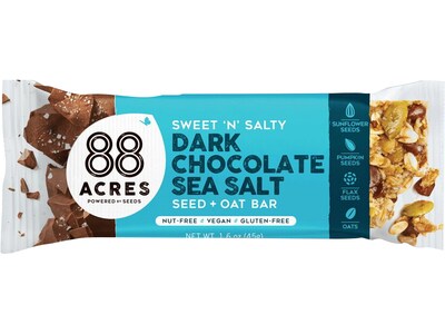 88 Acres Sweet N Salty Gluten-Free Dark Chocolate/Sea Salt Seed and Oat Bar, 1.6 oz., 9 Bars/Box (310001)
