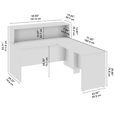 Bush Business Furniture Arrive 60"W L Shaped Reception Desk with Shelf, Natural Elm (ARV003NE)
