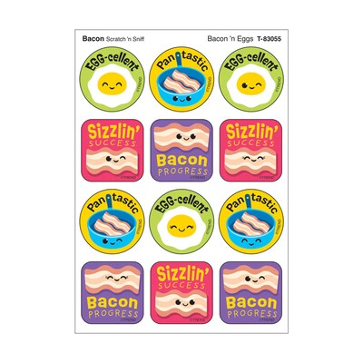 Trend Enterprises Bacon n Eggs Bacon Scent Scratch n Sniff Stinky Stickers, Multicolored, 48/Pack, 6/Packs/Bundle (T-83055-6)
