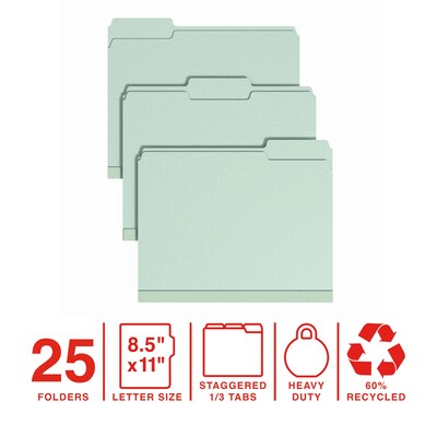 Staples Heavy Duty Pressboard Classification Folder, 2 Expansion, Letter Size, Green, 25/Pack (ST62