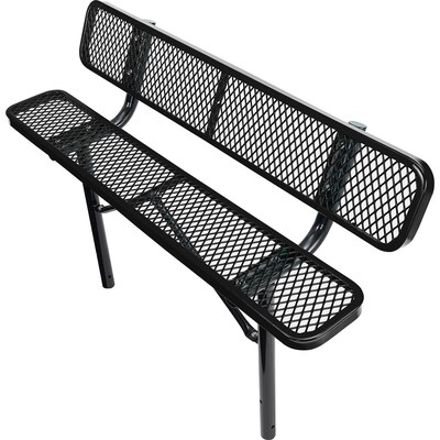 Global Industrial 6' Outdoor Steel Bench w/ Backrest, Expanded Metal, In Ground Mount, Black (277154IBK)