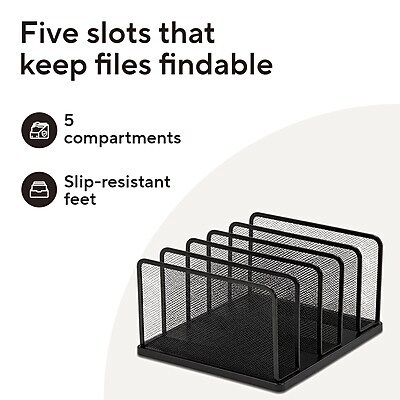 TRU RED Wire Mesh File Organizer, 5-Compartment, Matte Black – Vertical Desktop Sorter for Files, Folders & Mail