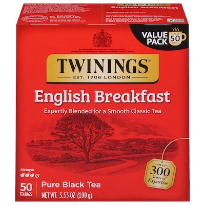 Twinings English Breakfast Black Tea Bags, 3.53 oz, 50/Box (TNA78221)