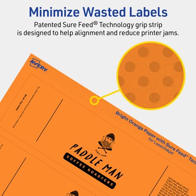 Avery Laser/Inkjet Multipurpose Rectangle Labels, 2.25" x 7.75", Bright Orange, 80/Pack (94244)
