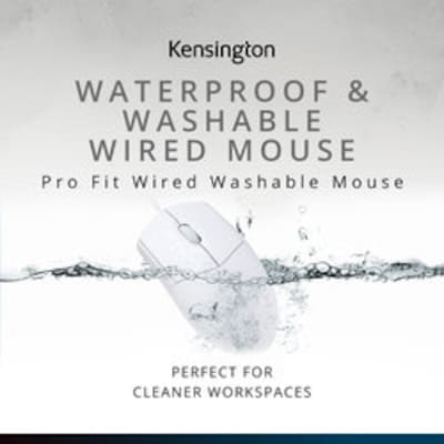 Kensington Pro Fit Washable Wired Mouse Ambidextrous Optical Mouse, White (K75240US)