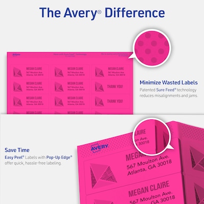 Avery Sure Feed Laser Shipping Labels, 2"x 4", Assorted Neon, 500 Labels/Box (5956)