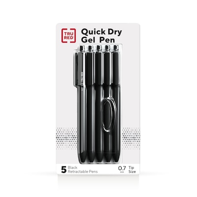 TRU RED™ Retractable Quick Dry Gel Pens, Medium Point, 0.7mm, Black, 5/Pack (TR54494)