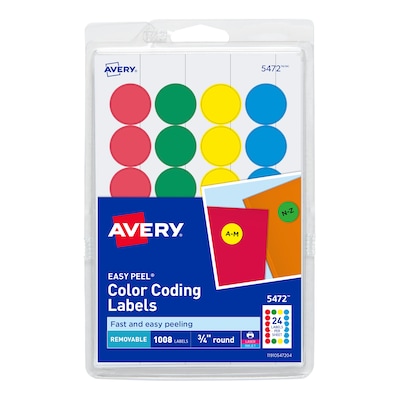 Avery Laser/Inkjet Round Print-and-Write Color-Coding Labels, Assorted Colors, 1008 Labels Per Pack(