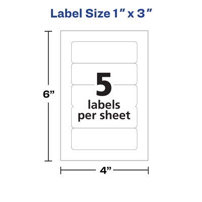 Avery Laser/Inkjet Multipurpose Labels, 1" x 3", White, 5 Labels/Sheet, 50 Sheets/Pack (5436)