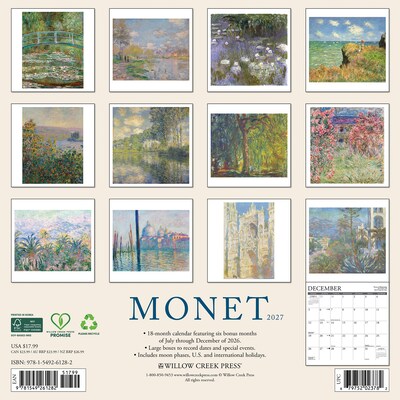 2027 Willow Creek Monet 12 x 12 Monthly Wall Calendar, Assorted Colors (61282)