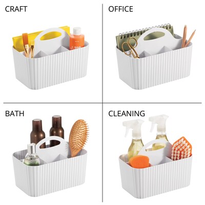 mDesign 4-Section Plastic Desktop Caddy Organizer with Handle, White (26054)