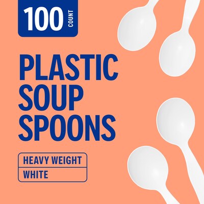 Perk™ Polystyrene Soup Spoon, Heavy-Weight, White, 100/Pack (PK56404)