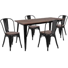 Flash Furniture Metal/Wood Restaurant Dining Table Set, 30.5H, Black (CHWDTBCH27)