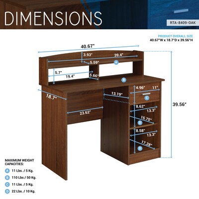 Techni Mobili 41" Table Desk, Oak (RTA-8409-OAK)