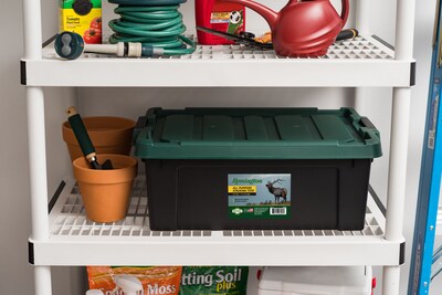 Remington Store-It-All 11.75 Gal. Storage Container with Latching Lid, Plastic, Black & Green, 4/Pack (591007)
