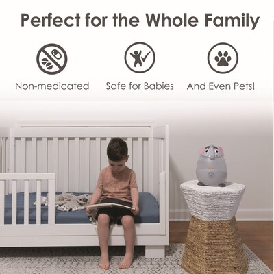 Crane Mini Elephant Ultrasonic Cool Mist Tabletop Humidifier, 0.5-Gallon, Gray (EE-8260)