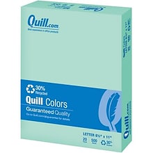 Quill Brand® 30% Recycled Multipurpose Paper, 20 lbs., 8.5 x 11, Green, 500 sheets/Ream (720561)