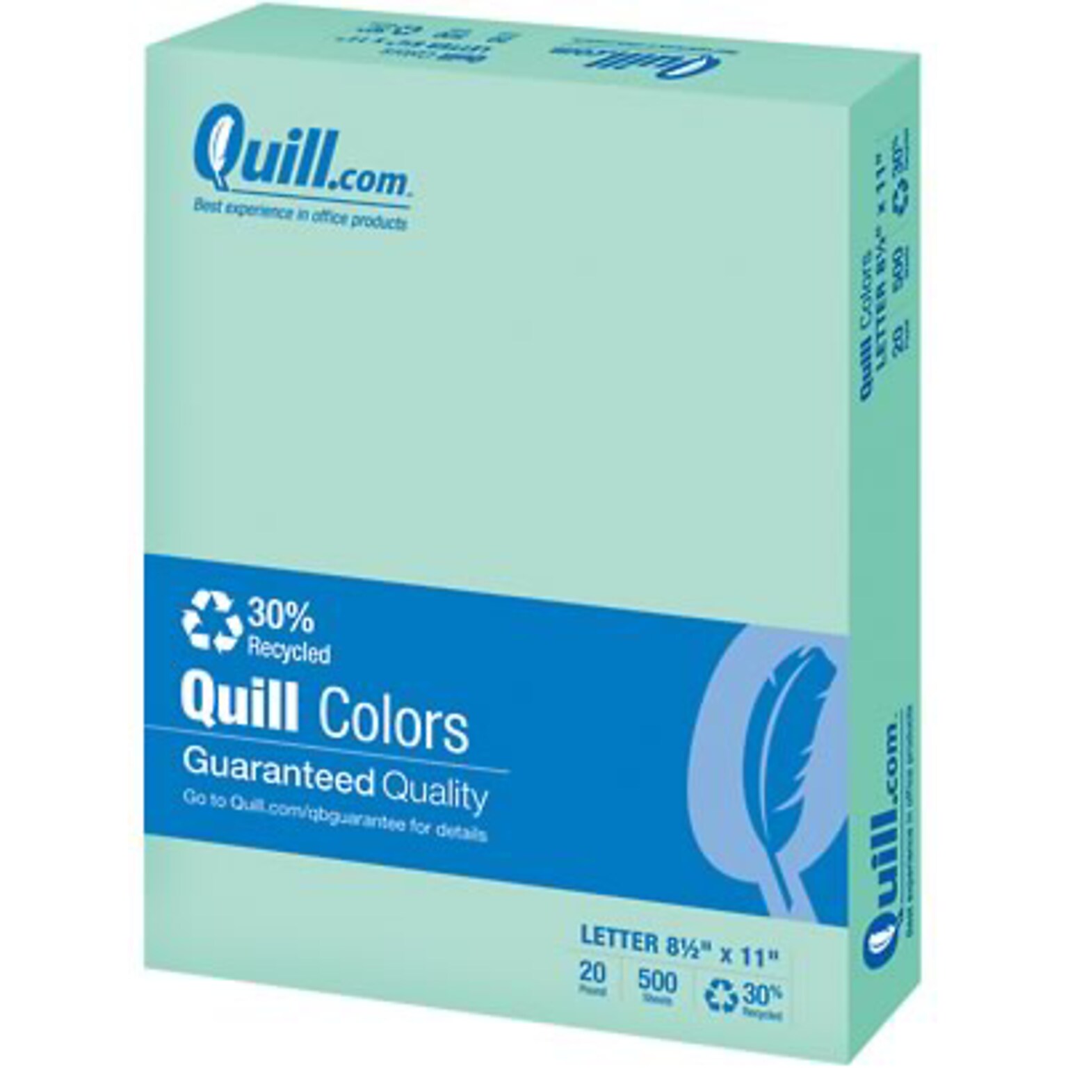 Quill Brand® 30% Recycled Multipurpose Paper, 20 lbs., 8.5 x 11, Green, 500 sheets/Ream (720561)