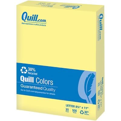 Quill Brand® 30% Recycled Multipurpose Paper, 20 lbs., 8.5 x 11, Canary Yellow, 500 sheets/Ream (7