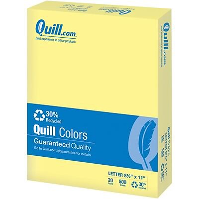 Quill Brand® 30% Recycled Multipurpose Paper, 20 lbs., 8.5 x 11, Canary Yellow, 500 sheets/Ream (720563)